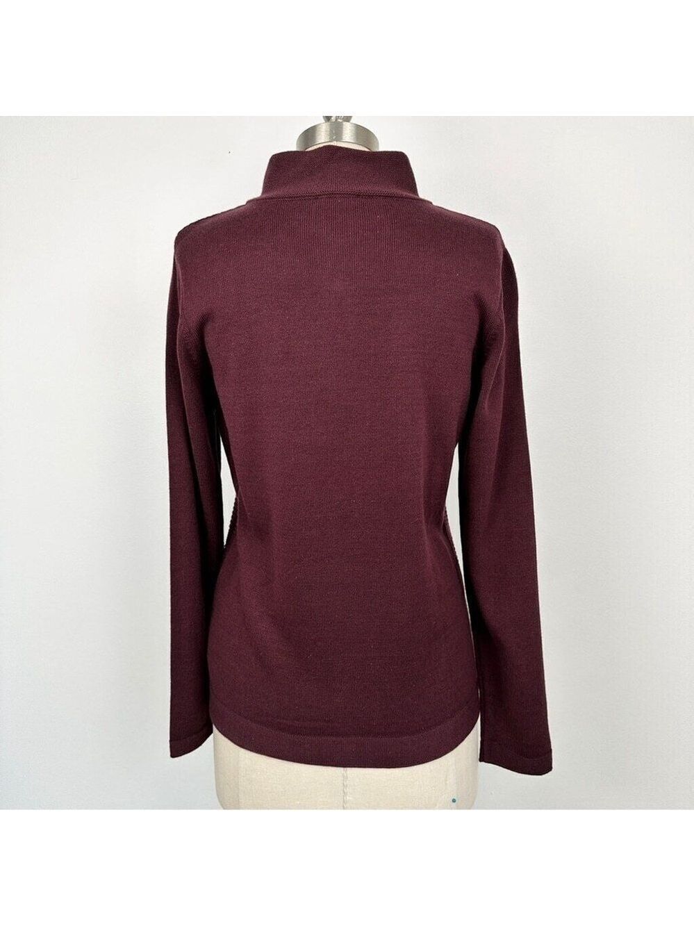 Olsen Long Sleeve Mock Neck Full Zip Ribbed Sweater Size Small Maroon Purple New - Picture 9 of 14